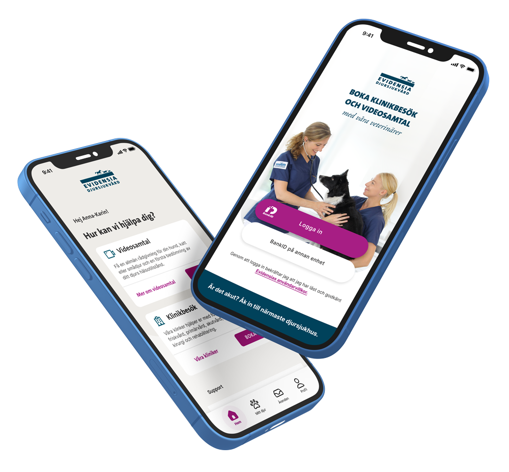 Två telefoner med skärmbilder från en app